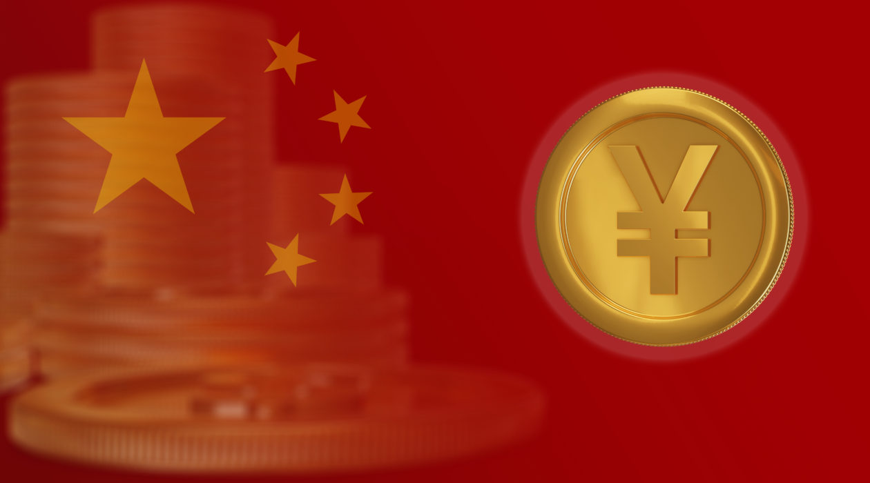 digital yuan and china flag,