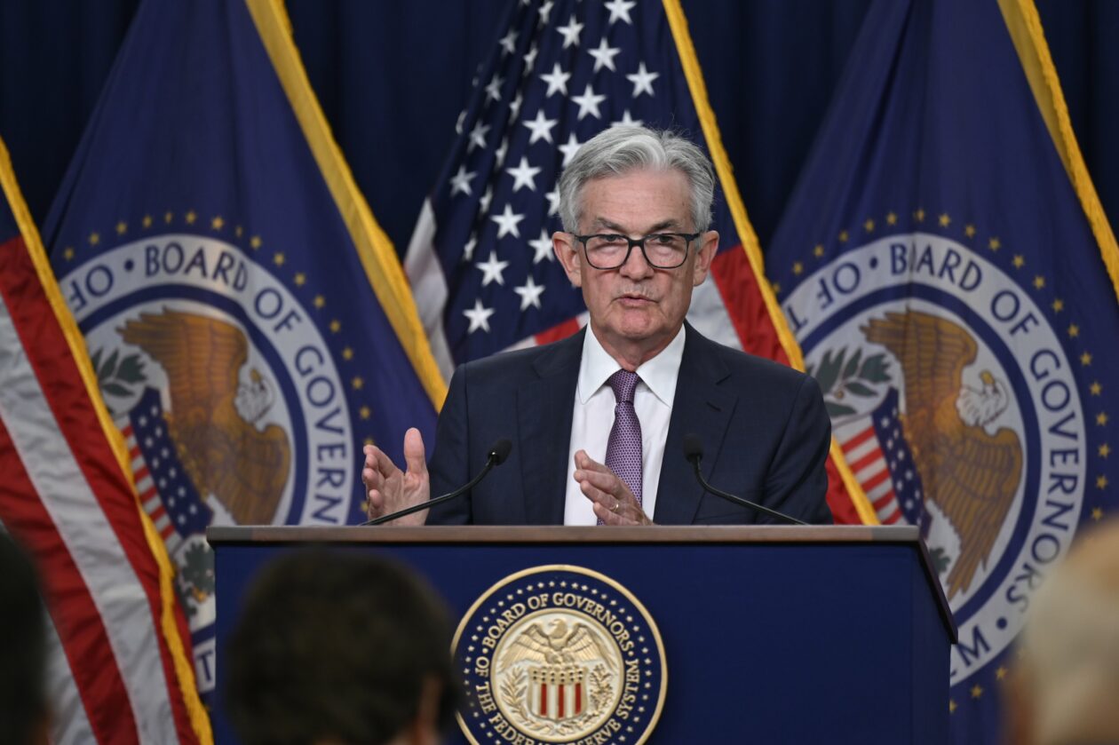 Federal Reserve Chairman Jerome Powell talks to reporters at the FOMC press conference on September 21.