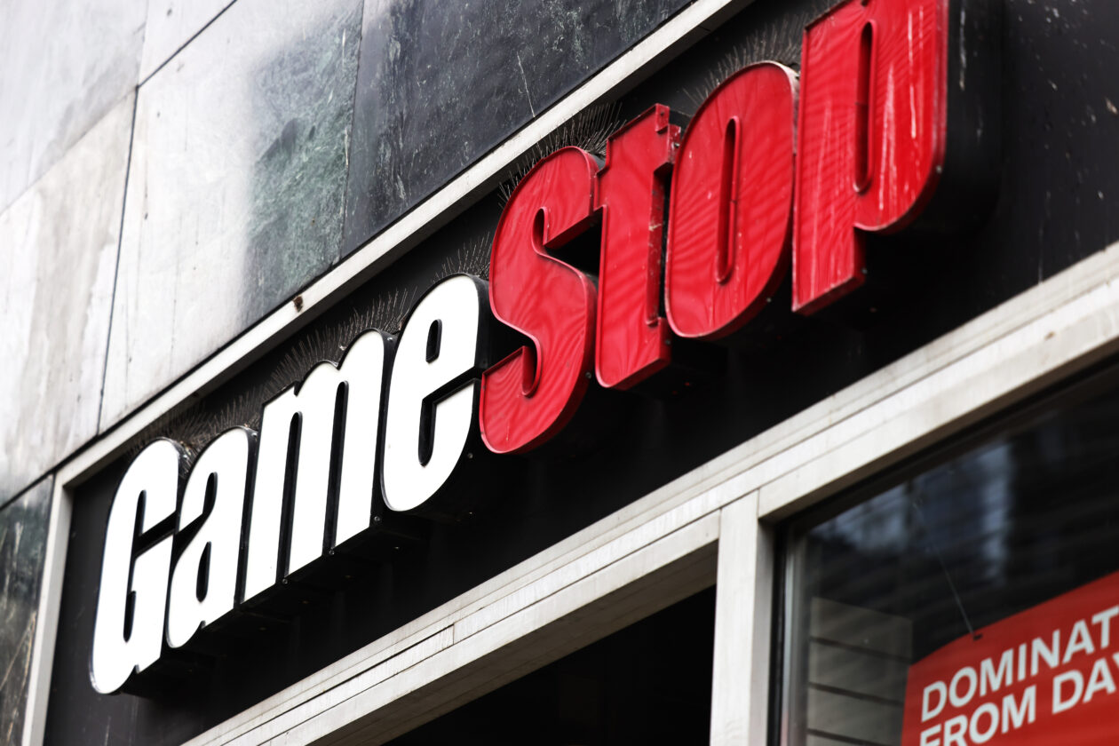 FTX partnership boosts GameStop shares despite mixed quarterly results, NEW YORK, NEW YORK - JANUARY 27: GameStop store signage is seen on January 27, 2021 in New York City. Stock shares of videogame retailer GameStop Corp has increased 700% in the past two weeks due to amateur investors. (Photo by Michael M. Santiago/Getty Images)