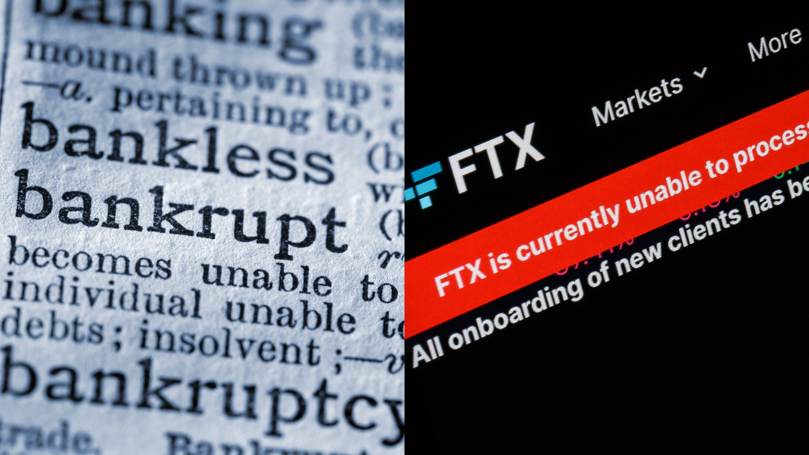 dictionary macro of the word bankrupt and FTX notice