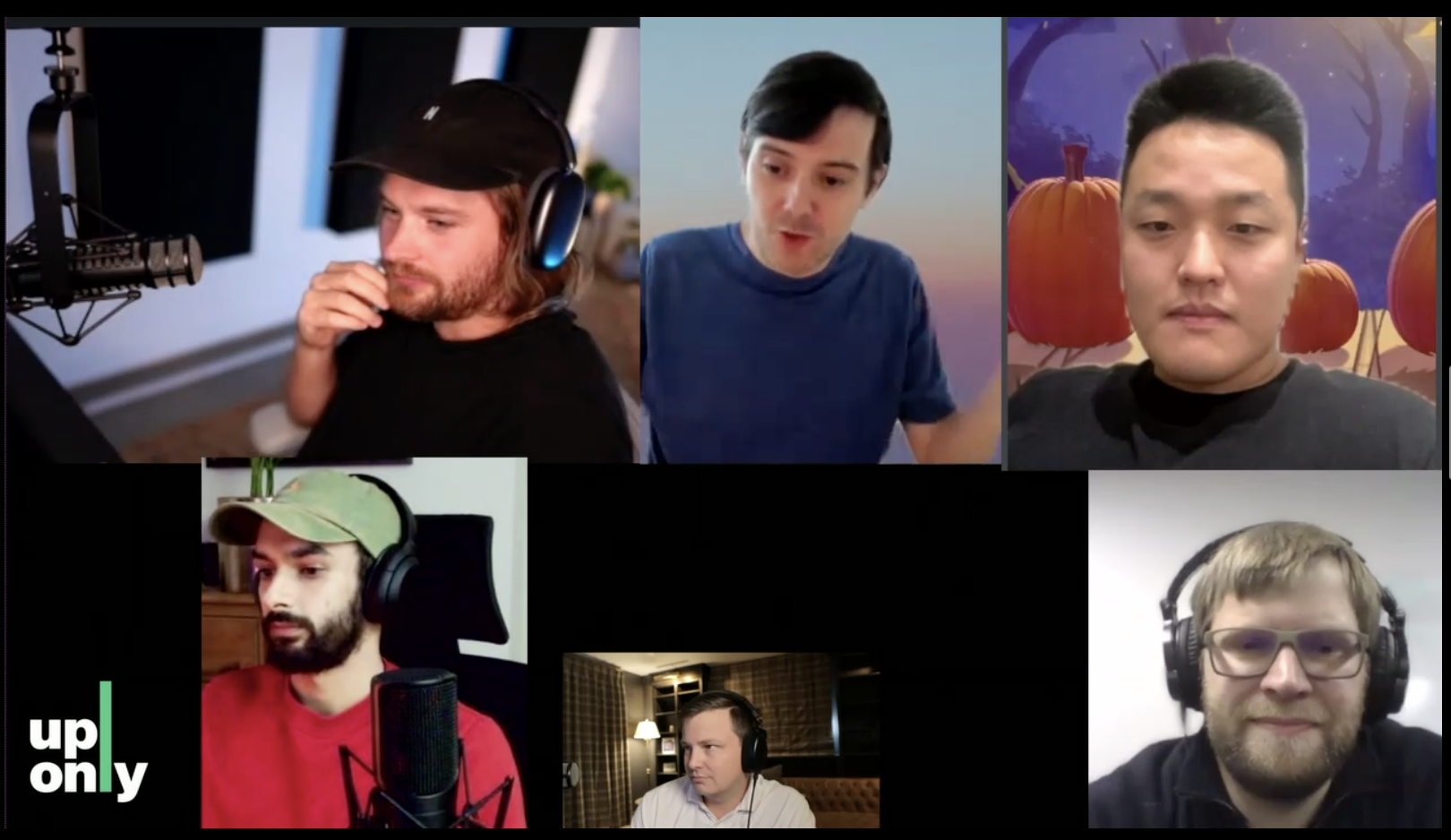 Martin Shkreli (top center) and Do Kwon (top right) on UpOnly podcast
