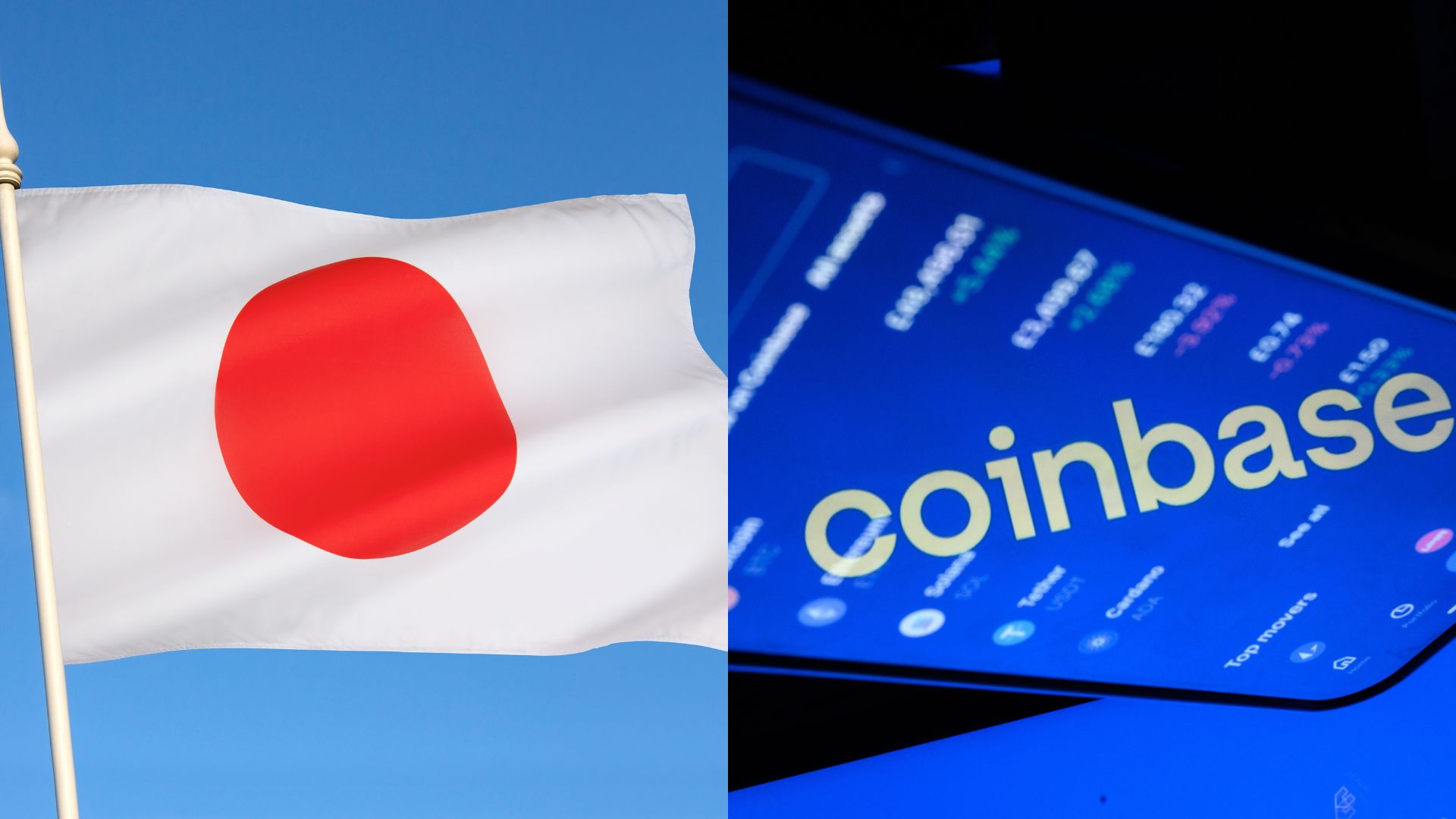 Japan flag and phone using coinbase app